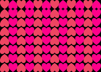 Red and pink heart icons in rows, black background, cartoon style