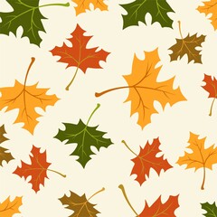 Naklejka na ściany i meble Vector seamless with autumn maple leaves