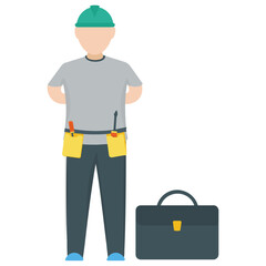 
Person with a toolbox for electricity repairing, electrician
