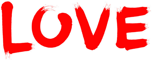 Hand dawn word love in red. Airbrush or brush font as vector typography.