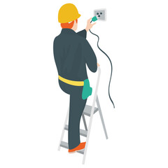 
A person with wrench and ladder denoting repairing man 
