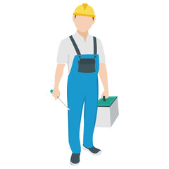 
Person with a toolbox for electricity repairing, electrician
