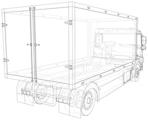 Obraz premium Commercial cargo van vector. Isolated Wire-frame Truck freight. Wire-frame line isolated. Vector rendering of 3d.