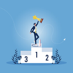 Problem with career or betrayal in business deal concept, Businessman holding award winning trophy with competitor sawing floor under neath