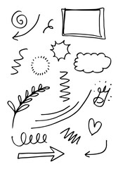 Obraz premium abstract, arrow, art, background, black, brush, cartoon, circle, collection, crown, curly, decorative, design, direction, doodle, drawing, drawn, element, emphasis, graffiti, graphic, hand, hand drawn