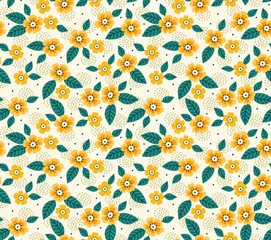 Vector seamless pattern. Pretty pattern in small flowers. Small yellow flowers. White background. Ditsy floral background. The elegant the template for fashion prints.