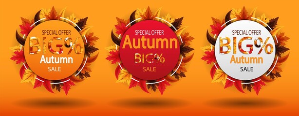 Autumn sale badge. autumn sales and discounts, set, bundle,