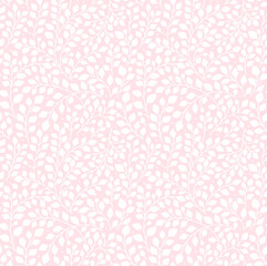 Seamless pattern with leaves. Branches and leaves. Light pink background. Cute pattern with white leaves. Floral endless pattern plants. Elegant the template for fashion prints. Vector texture