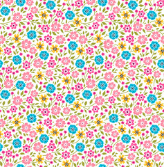 Vector seamless pattern. Pretty pattern in small flowers. Small colorful flowers. White background. Ditsy floral background. The elegant the template for fashion prints.