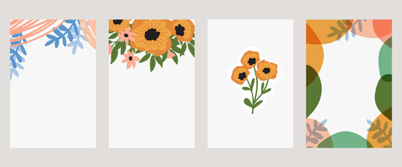 hand-drawn poppy flowers frame design template vector illustration. Good for cover, card, social media, poster, invitation.