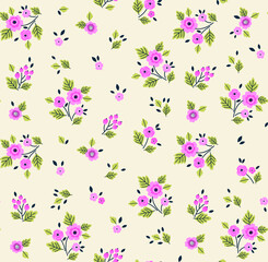 Floral pattern. Pretty flowers on white background. Printing with small lilac flowers. Ditsy print. Seamless vector texture. Spring bouquet.