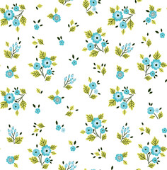 Simple cute pattern in small blue flowers on white background. Liberty style. Ditsy print. Floral seamless background. The elegant the template for fashion prints.