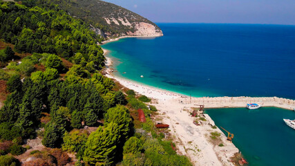 4k aerial view of sea coastline in tropical island.