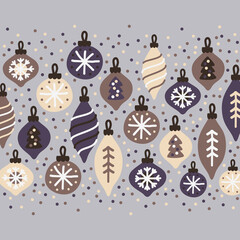 Cute Christmas Hugge background with hand drawn Christmas balls