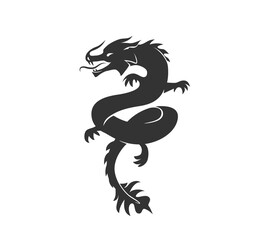 Dragon silhouette vector illustration. Black and white asian chinese traditional animal logo. Isolated on white background