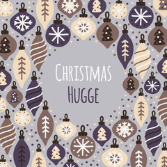 Cute Christmas Hugge frame background with hand drawn Christmas balls