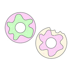 Vector icon of sweet donut isolated on white background for cute postcard, logo,  invitations, greeting cards, business card. Bakery logo