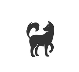 Dog silhouette vector illustration. Black and white puppy logo in simple flat style. Isolated on white background