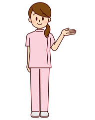 右側へ案内する女性看護師