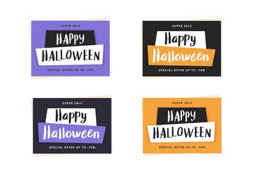 Halloween sale banner template set, vector illustration
