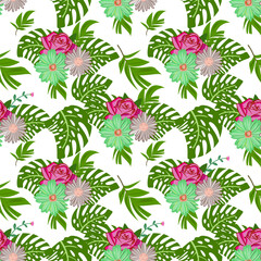 Seamless Pattern Background in Floral Tropical Flower Flat Style Vector Design