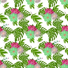 Foto op Plexiglas Naadloze patroon achtergrond in bloemen tropische bloem vlakke stijl Vector Design © anomalicreatype