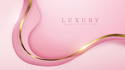 Luxury golden line background pink shades in 3d abstract style. Illustration from vector about modern template deluxe design.