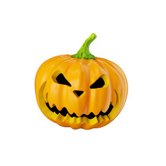 3d render, pumpkin with scary face. Jack o'lantern character. Halloween clip art isolated on white background