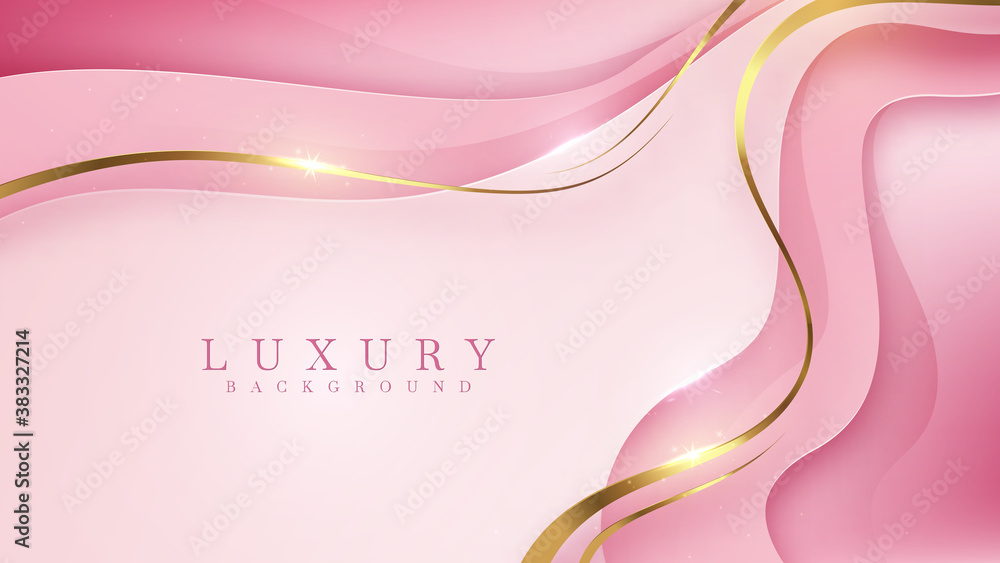 Sticker luxury golden line background pink shades in 3d abstract style. illustration from vector about moder