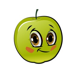 Apple cartoon. Comical face. Vector illustration. Fruit with eyes.