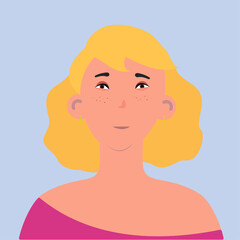 Flat vector portrait of a young female character
