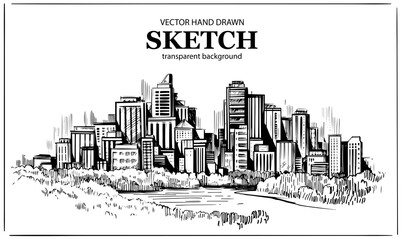 Skyscrapers. Big city. Urban illustration. Hand drawn sketch converted to vector.