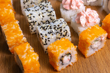 sushi rolls Japanese cuisine close-up. selective focus