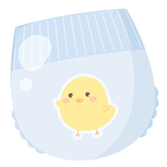 かわいいおむつのイラスト_青_ひよこ © ふわぷか