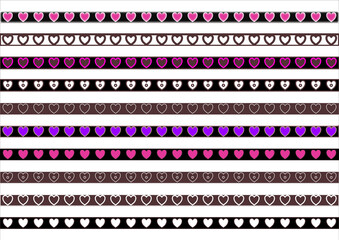 Various heart icons on multicolored horizontal stripes, creative cartoon style, white background