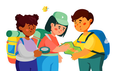 Children traveling - colorful flat design style illustration