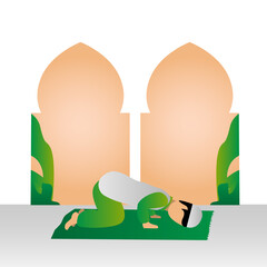 Vector illustration design a moslem prayer in mosque