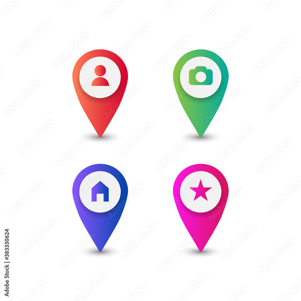 Poster Colorful map pointer and pin icons design collection