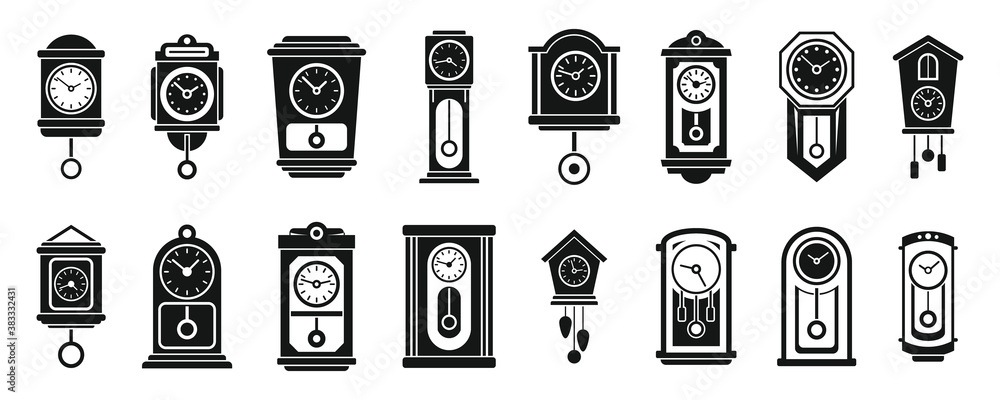 Poster wall pendulum clock icons set. simple set of wall pendulum clock vector icons for web design on whit