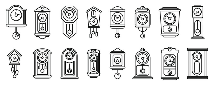 House pendulum clock icons set. Outline set of house pendulum clock vector icons for web design isolated on white background