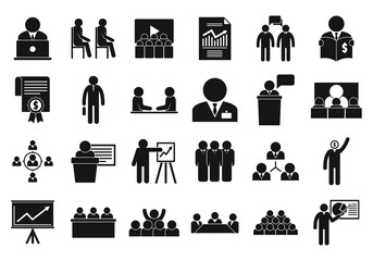 Business training icons set. Simple set of business training vector icons for web design on white background - obrazy, fototapety, plakaty