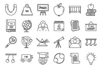 World Newtons day icons set. Outline set of world Newtons day vector icons for web design isolated on white background