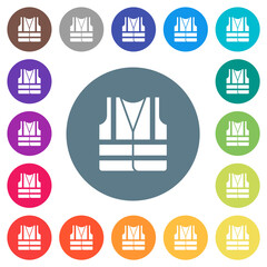 High visibility safety vest flat white icons on round color backgrounds