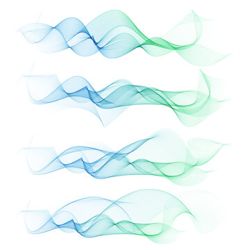 Set abstract color smoke wave. Transparent smooth Vector lines. © Elena