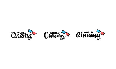 World cinema day caligraphy text. Cinema production. Vector on isolated white background. EPS 10