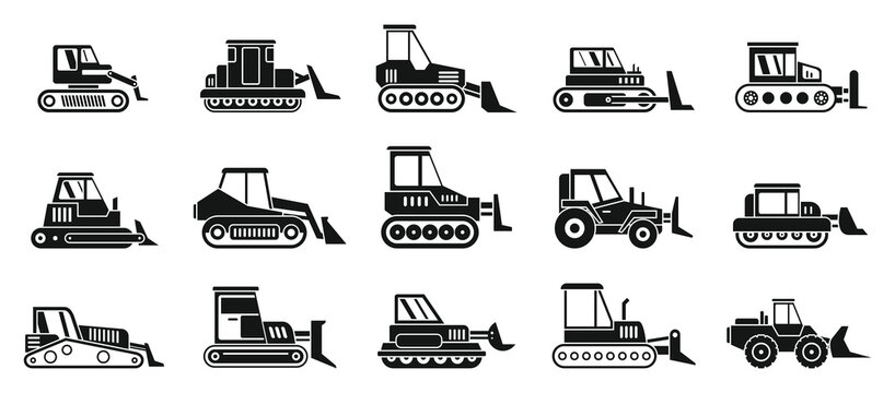 Bulldozer machine icons set. Simple set of bulldozer machine vector icons for web design on white background