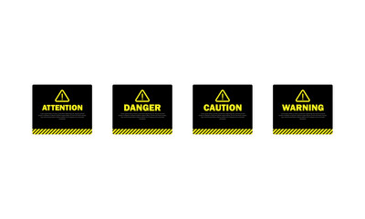 Warning, attention. caution and danger sign. Danger announcement. Dark theme. Vector on transparent isolated background. EPS 10