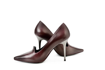A pair of fashionable womens shoes isolated on a white background.