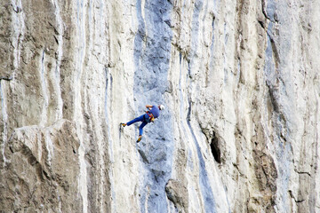 Climbers on a big limestone wall