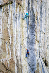 Fototapeta premium Climbers on a big limestone wall
